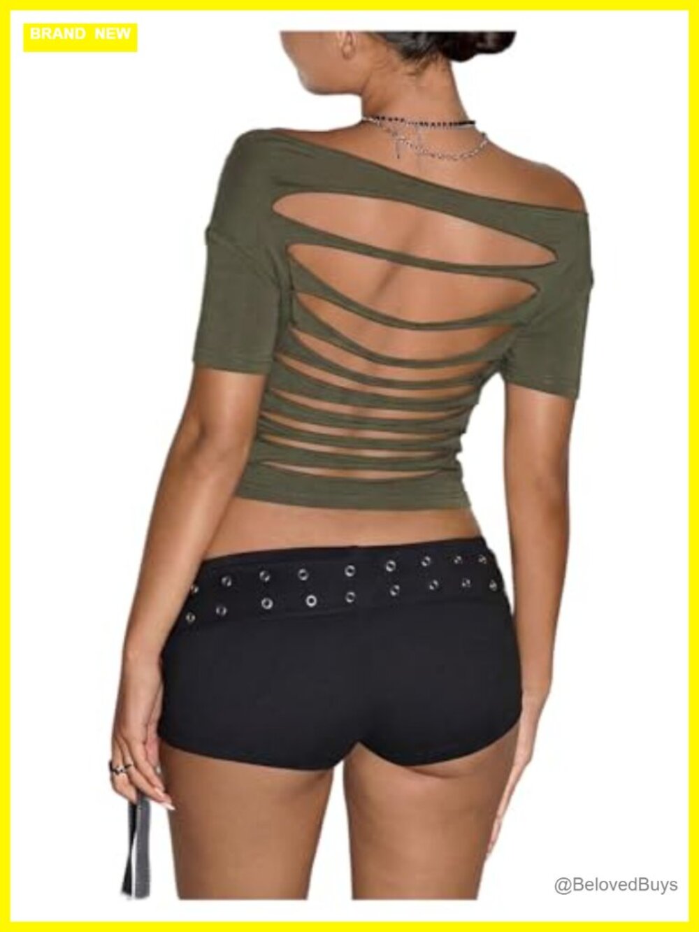 Women's Ripped Crop Top Cut Out Off Shoulder Distressed T Shirt